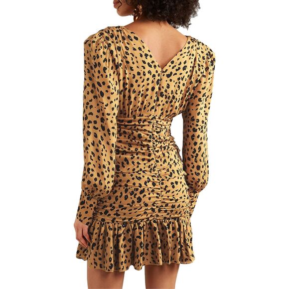 Nicholas Silk Leopard Print Ruched Dress Size 0 Brown - Picture 4 of 10